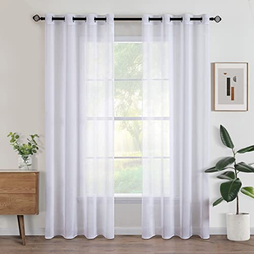 Woaboy Voile Gardinen Weiss Vorhänge Transparent Wohnzimmer mit Ösen Stores Gardinen Schlafzimmer Ösenvorhang Scheibengardine Schlaufengardinen Modern 2er Set 140x225 cm (B x H) Weiß