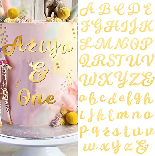 BETESSIN 54Pcs Buchstaben Deko Torte Gold Kuchen Dekoration Geburtstag Acryl 2 Sets A-Z Tortendeko Großbuchstaben Kleinbuchstaben Tortenaufsatz Set für Hochzeit Jubiläum Party Feier
