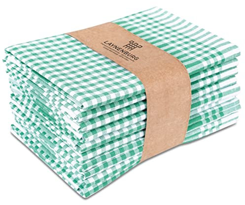 LAYNENBURG 10er-Set Premium Geschirrtücher kariert - 100% Baumwolle - 45x65 cm & Aufhänger - Oeko TEX Standard 100 - Küchentücher fusselfrei & modern - Vintage Küchenhandtücher (Grün)