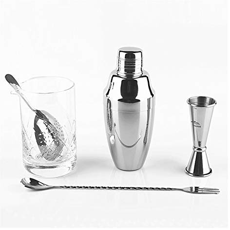 SHALOLY Juego de coctelera Premium Bar Tool/Cocktail Shaker Set - Kit de Barman de 5 Piezas: coctelera, colador, Cuchara y Vaso Mezclador