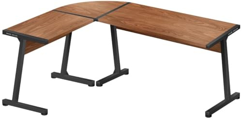 MARK ADLER Leader 5.5 - L-Form Eckschreibtisch - Gaming Schreib Computer Arbeits Tisch Bürotisch - Homeoffice Arbeitszimmer Büro - Rechts Links Montage - Carbon Tischplatte - 147x112 - Walnussholz