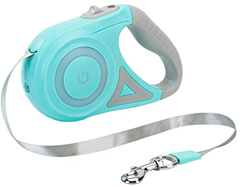 Hundeleine mit Licht, 5m/16ft Hunde Rollleine, 360 ​​° Tangle-Free Abrollleine, Einziehbare Hund Leine mit Anti-Rutsch-Griff für kleine bis mittelgroße Hunde bis 20 kg Grün