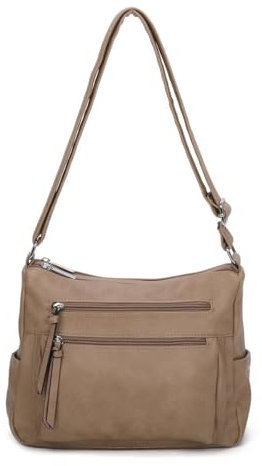 ITALYSHOP24 OBC Damen Tasche Shopper Schultertasche Umhängetasche Crossbody Henkeltasche Beuteltasche Crossover Handtasche City Bag Reise Kunst-Leder Taupe
