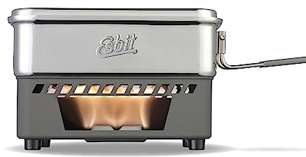 Esbit Kit de cuisson à combustible sec – Réchaud de camping 1100 ml en acier inoxydable – Avec couvercle suspendu – Réchaud de camping