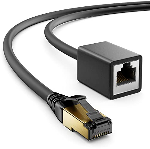 deleyCON 10m CAT8.1 RJ45 Rallonge Câble patch Câble réseau 40 GBit/s 2000 MHz S/FTP Cuivre PiMF 1x RJ45 Connecteur 1x R45 Prise pour Ethernet LAN Gaming Streaming - Noir
