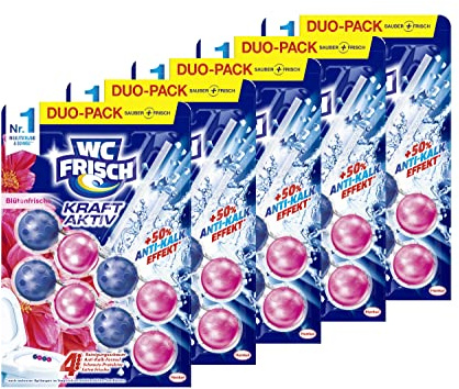 WC FRISCH Kraft Aktiv Duftspüler Blüten-Frische 5 x 100g (5x 2 * 50 g), WC Reiniger für Reinigung bei jeder Spülung, Duftsteine für langanhaltend frischen Duft, + 50% Anti-Kalk Effekt*