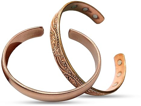 Wonder Care Koppararmband för män & kvinnor | Massivt och högt mått rent koppararmband | kopparsmycken manschett kada justerbar | bästa Rakhi present till bror | Kopparband med sammetfodral och