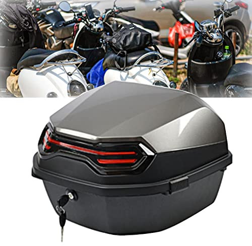 JUNNIU Motorrad-Topcase, Abs-Kunststoffkoffer mit Schloss, großes Fassungsvermögen, 45 l, für Stohelmet-Gepäck, inklusive Montageplatte/Grau/L Decoration