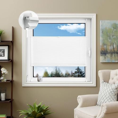 Plissee Ohne Bohren Plissees Klemmfix 25 x 60 cm Verdunklungsplissee Lichtundurchlässig Plisseerollo Plisses Plisse mit Klemmträger / -fix für Fenster & Tür, Weiß