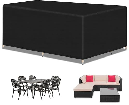 RICHIE Garden Furniture Covers Waterproof Garden Outdoor Table Cover 280x204x90cm, Heavy Duty 600D Oxford PU Coating for Furniture Sets Patio Table Cover Black