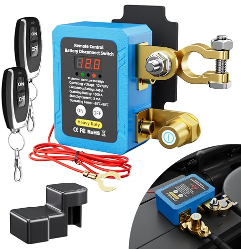 RVBOATPAT 240A Kill Switch 12V Remote Battery Disconnect Switch with Led Voltage Display Automatic Power Shut Off Switch Anti Theft for Auto Car Truck Boat