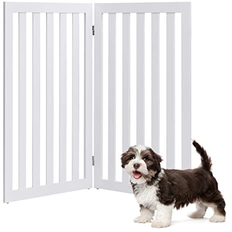 GOPLUS Valla de Seguridad Plegable de MDF, 2/3/4/5/6 Valla Protectora, Rejilla de Seguridad con Esquinas Redondeadas, para Mascotas Perros Gatos, Puerta/Escalón (2 * 89x50cm, Blanco)