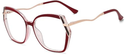 WxuuLTGJR Retro-Brillenrahmen, Anti-Blaulicht, Damen, Transparent, Extra Groß, Metall, Brillengestell