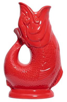 The Original Gluggle Jug - Red Glug Jug in XL, 28cm 1.4L - Gug Glug Fish Shaped Jug - Decorative Glugging Water, Cocktail, Wine & Gin Pitcher, Decanter or Vase - Hand Made in Britain