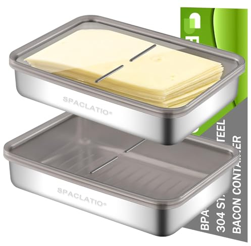 Cheese Container for Refrigerator, 2 Pack 304 Stainless Steel Airtight Deli Meat Storage Containers with Lids for Fridge, Dishwasher Safe Food Storage Containers Fridge Organizers and Storage(42 OZ)