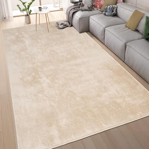 homeart Area Rugs – Soft, Short Pile Monochrome Carpets - Anti-Slip Backing, Machine Washable, Modern Fluffy Rugs for Living Room, Bedroom, Kitchen, Entrance - Beige, 200x290 cm