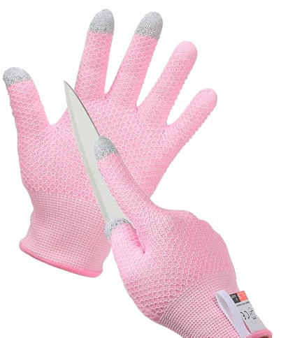 PATIKIL Cut Resistant Gloves, Touchscreen Level 5 Protection Cutting Gloves Anti Cut Kitchen Work Glove for Mandolin Slicing Oyster Shucking Whittling Wood Carving, Pink, Small