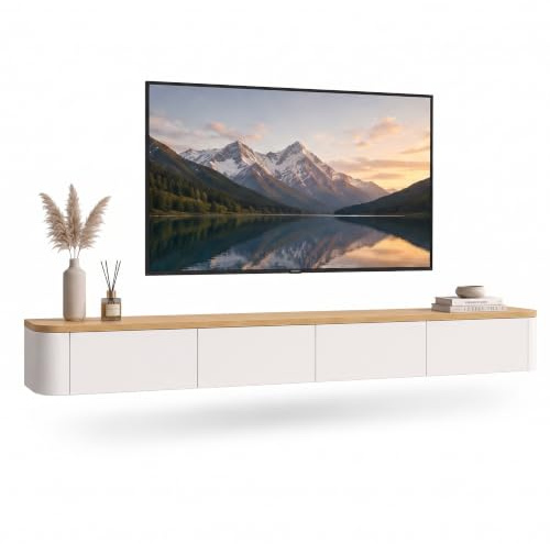 Kroscro TV Lowboard Hängend mit Stauraum, Wand TV Board aus Kieferholz | Modernes TV Schrank Hängend, Praktischer Stauraum und Eleganter Optik, Vormontierter Lowboard Hängend für das Wohnzimmer