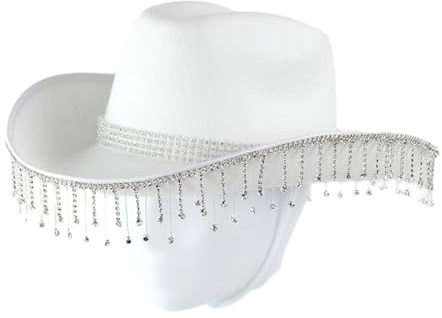 Cazqgoy Cowboyhut mit Strasssteinen, Fransen für Braut, Cowgirl, Glitzer, Cowboyhut
