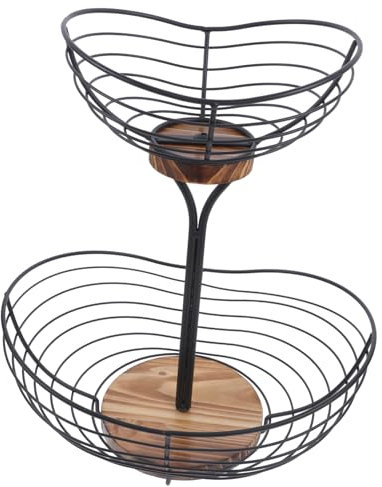 Cabilock Plato de fruta de múltiples capas largo Boquiabierto encimera frutero escalonado frutero de niveles cesta de cocina canasta de frutas de alambre planchar Negro