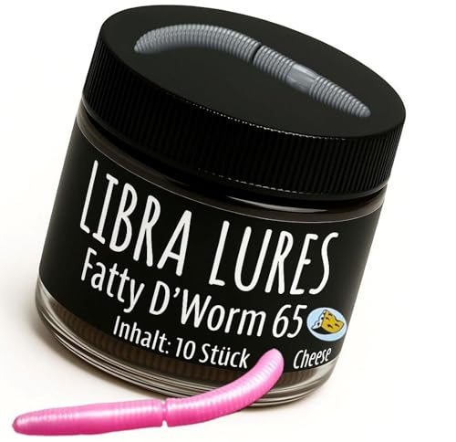 Libra Lures Fatty D`Worm 65mm Forellenköder Supersoft | 10 Stück | Aroma: Käse | Farbe: 018/ Pink Pearl | Gummiköder | Forellenköder Neuheiten | Erfolgreicher Forellen Angeln mit dem Fatty