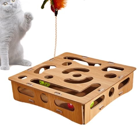 Juguetes interactivos para gatos, juguetes para gatos interactivos - Juguete de pista de gatito | Interactivo de madera Interior de de Maze Box Play Suministros de enriquecimiento para gatitos de gato