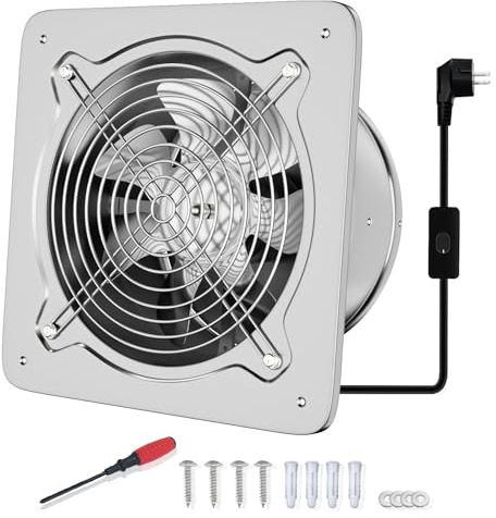 FanGoFast 250 mm frånluftsfläkt 1680 m³/h badrumsfläkt, tyst med backlucka, kraftfull väggfläkt med EU-kontakt för kök, badrum, garage, källare (silver, frånluftsfläkt 250 mm)