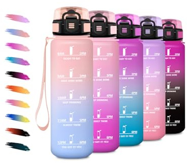 Gourde Enfant 500ml, Gourde avec Filtre, Bouteille de Motivation, Étanche & Réutilisable, Poignée de Transport, Facile à Nettoyer, Bouteille d'eau pour Voyage, Yoga, l'école, Cyclisme, Bureau