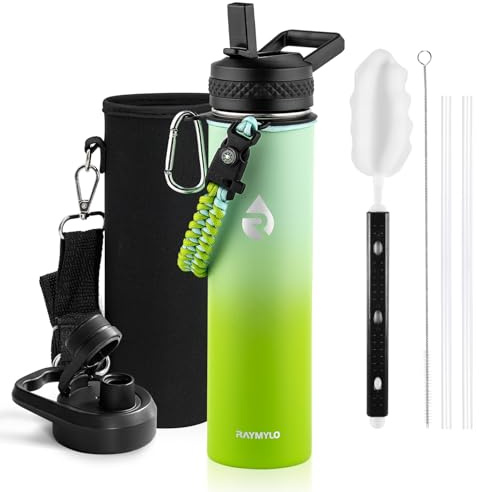 RAYMYLO 710ml Insulated Water Bottle, Triple Wall Vacuum Stainless Steel | Cold for 24 Hrs, Hot for 12 Hrs,Leak Proof Metal Water Flask Jug with Straw & Spout Lids for Sports and Travel, BPA-Free