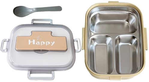 Uhngw Boîte Repas En Acier Inoxydable Pour,Boîtes Repas Inox avec Couvercles et Couverts | Boîte Aliments 3 Compartiments Étanche pour École Garderie Pique-nique Voyage