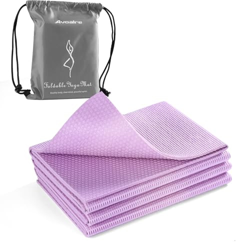Avoalre Yogamatte mit einer Tasche, Handliche 173cmx61cmx5mm faltbar Yoga-Matte rutschfest leicht langlebig umweltfreundlich Trainingsmatte für Reise Unterwegs Yoga Pilates Training