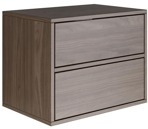 Selsey Mesita de Noche Flotante Wisconsin-Nogal, 50 x 36 x 40 cm, mesilla de Noche con Dos cajones en Minimalista – Push to Open – Escandinavo Ahorra Espacio en la Pared Marco
