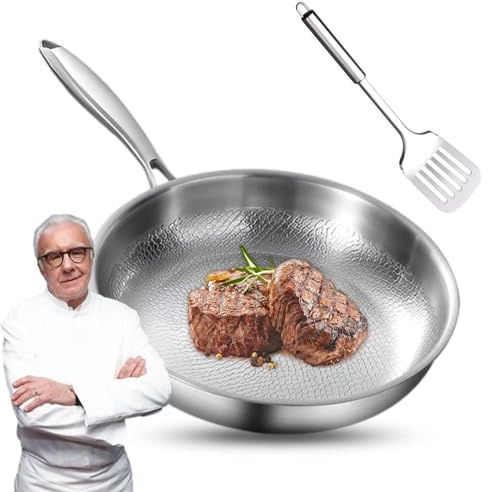 Generisch Titan Pfanne Unbeschichtet, Antihaftbeschichtete Bratpfanne, Gehämmerte Titan-Bratpfanne, Kratzfest, Gleichmäßige Erwärmung und für Alle Herdarten Geeignet (28cm)