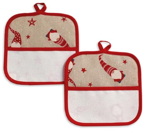 hobbymio.it Presine natalizie da Cucina da Ricamare a Punto Croce, Set da 2 Pezzi Presine da cucina con Tela Aida, Coppia di Presine quadrate fantasia Gnomi