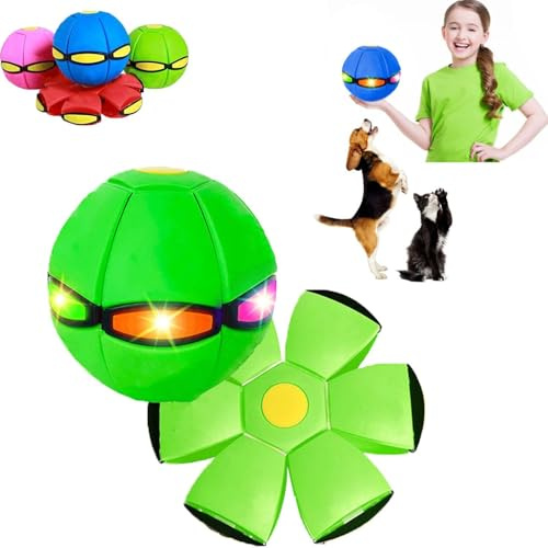 Bola De Platillo Volador Para Mascotas,Bola Platillo Volador Para Mascotascon 3 Tipos De Luces, Pelota De Juguete Para Perros, Para Entrenamiento Deportivo Al Aire Libre Perros Pequeños (Verde)