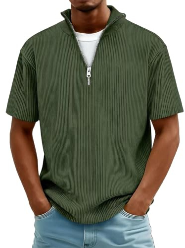 Poloshirt Herren Kurzarm Cord Polo Shirt Golf T Shirt Baumwolle Polohemd mit Reißverschluss Polo-Hemd Sport T-Shirts für Männer Golfshirt Große Größen Oberteile Oversize Kurzarmshirt