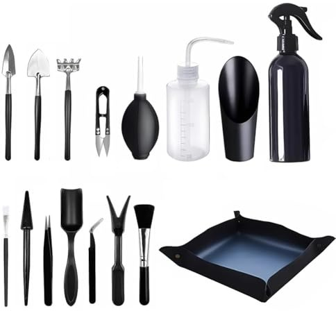 Bonsai Werkzeug Set 16 Stück mit wasserdichte Umtopfmatte, Bonsai Starter Kit, Bonsai Set Starter Kit Werkzeug, Mini Gartengeräte Gartenwerkzeug Set für Gartenarbeit