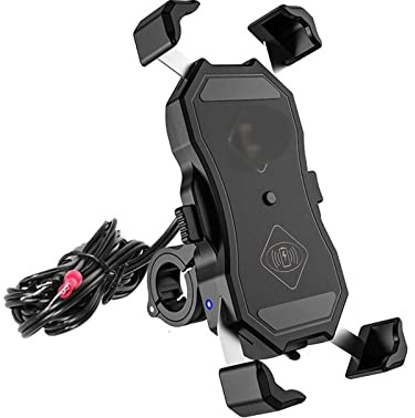 Kwedfgo Handy Halterung Motorrad-Handyhalterung Mit QC 3.0 USB-Qi-Wireless-Ladegerät Für Scooter-Motorrad-Smartphone-Halterung GPS Ständer(QC3.0 and Wireless)