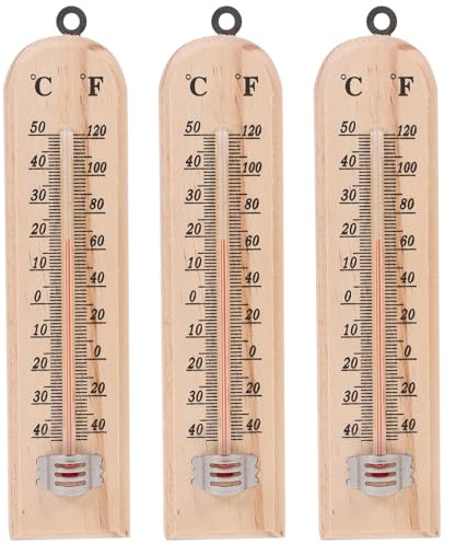 BIUDECO Set di 3 Termometri da Parete in Legno ed Esterni, Design Classico, Misurazione Accurata della Temperatura, per Casa e Serra