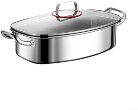 Cuiseur à Poisson en Acier Inoxydable 304 avec Grille - Marmite Ovale 42cm pour Légumes et Soupe - Inclus Gants