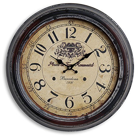 levandeo Wanduhr XXL aus Metall (47 cm) – Nostalgische Bahnhofsuhr mit Barcelona-Motiv und rustikalem Vintage-Design
