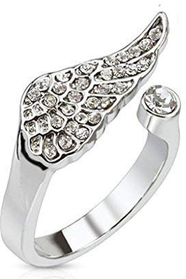 Tapsi´s Coolbodyart® Finger Zehen Ring Messing Rhodiniert Silber Zirkonia Verstellbar Engel Flügel