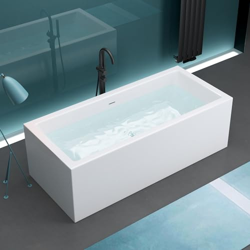 Mai & Mai Freistehende Badewanne aus Sanitäracryl 180x80x58cm Weiß | Eckige Standbadewanne inkl. Push-Open Ablaufgarnitur Vicenza509-OA