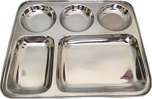 Shradha Trading Stainless Steel Five Compartment Plate,Thali,Mess Tray,Dinner Plate,Steel Thali,Steel Plate,Indian Dinner Thali,Snack Tray
