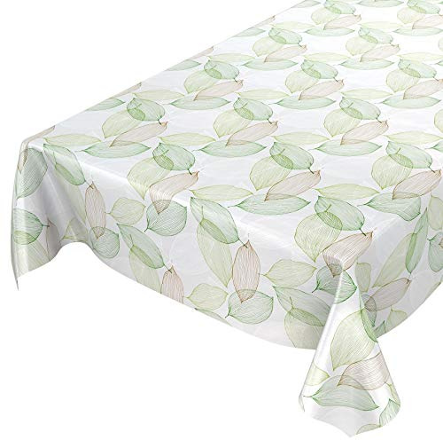 ANRO Wachstuchtischdecke Wachstuch Wachstischdecke Tischdecke abwaschbar Abstrakt Stimmung Laub Grün 180 x 140cm eingefasst