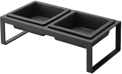 Yamazaki 4745 TOWER Futternapf, schwarz, Stahl/Keramik, Minimalistisches Design, 29 x 15,5 x 10 cm (LxBxH)