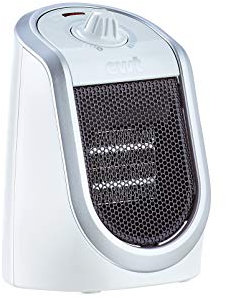 EWT Keramik-Heizlüfter DDF 250 W, kompaktes Tischgerät mit USB-Anschluss & Thermostat, Ladefunktion fürs Smartphone, Heizgerät mit LED Beleuchtung, stufenlos einstellbar, 250 W, Weiß