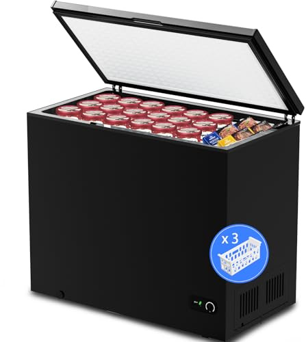 Kismile 7.0 Cubic Feet Chest Freezer with 3 Removable Basket, Free Standing Top Open Door Compact Deep Freezer with Adjustable Temperature for Home/Kitchen/Office/Garage/Bar (7.0 Cu.Ft, Black)
