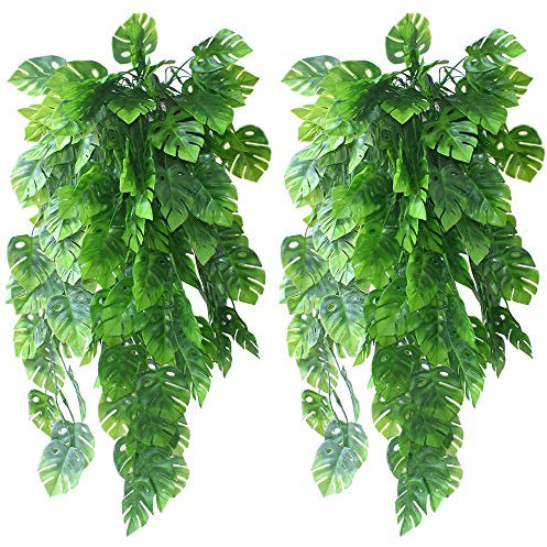 UBERMing 2 Pièces Faux Plantes de Lierre Artificielles Faux Feuilles de Palmier Monstera Tropical pour Intérieur Extérieur Maison Jardin Décoration Murale Artificielles Vignes Suspendues