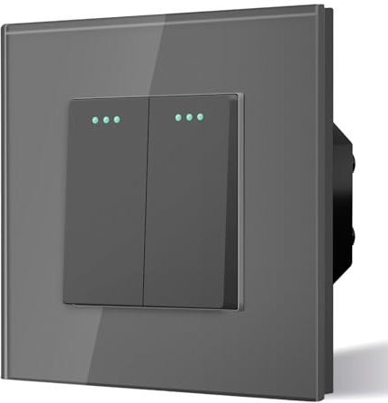 BSEED Interrupteur va et vient Interrupteur à Bascule, Interrupteur Encastrable Bascule, 10A 250V Plaque De Cristal Trempé Gris 2 Gang 2 Voie